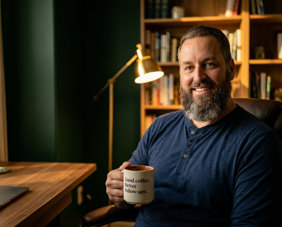 Jeff, founder of RebootQuote, at his desk